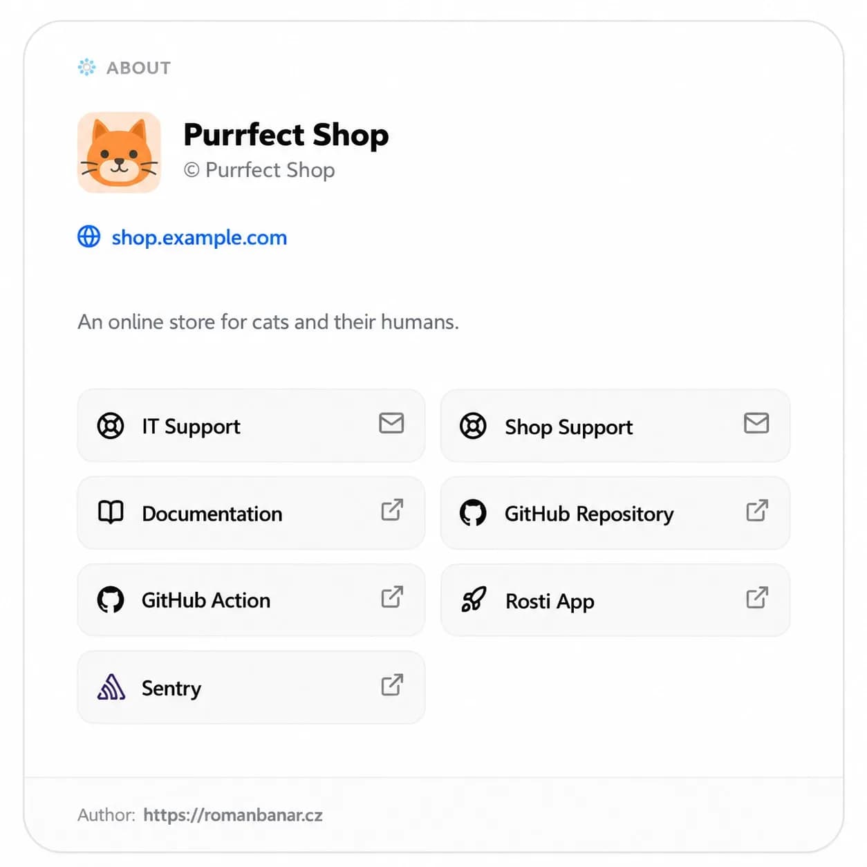 About box showing all details, including private links